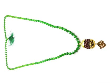 Mahadev Shiva Om Rudraksha Pendant with Green Hakik Agate 108 Beads Mala for Mahadev Blessing