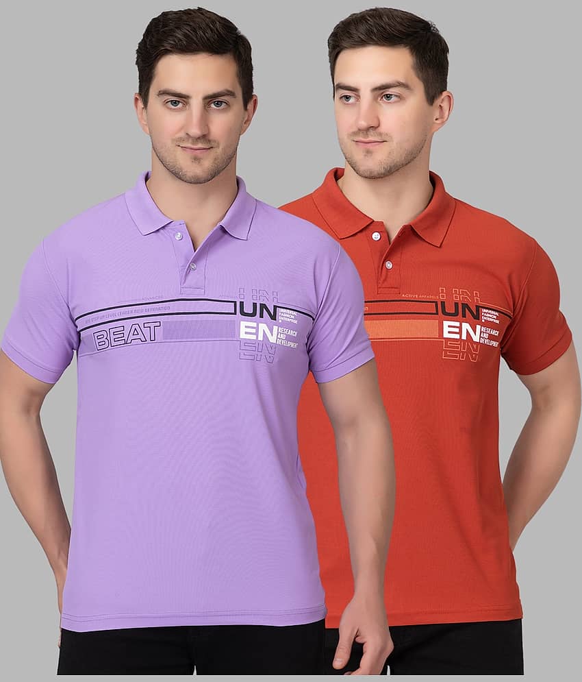 Zeffit Pack of 2 Polyester Regular Fit Printed Half Sleeves Men's Polo T Shirt ( Multicolor )