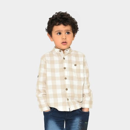 Misty Check Printed Band Collar Shirt-6-9 M / Beige