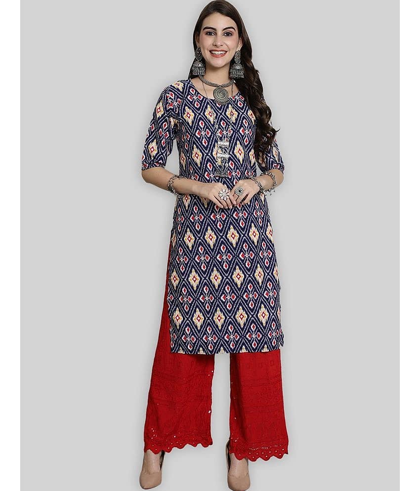 7Threads Crepe Printed Straight Women's Kurti - Purple ( Pack of 1 )