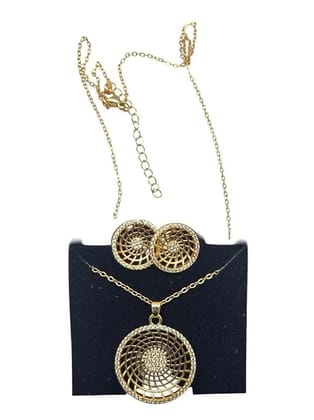 Elegant Gold Plated Necklace Set for Women with Matching Earrings | American Diamond Studded Pendant Jewellery Set | Traditional Stylish Chain Necklace for Wedding, Festive & Daily Use.