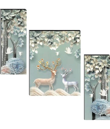 SNDArt Set Of 3 Modern Art Deer Wall Paintings For Home Decor Gift Items 12 x 18 inch