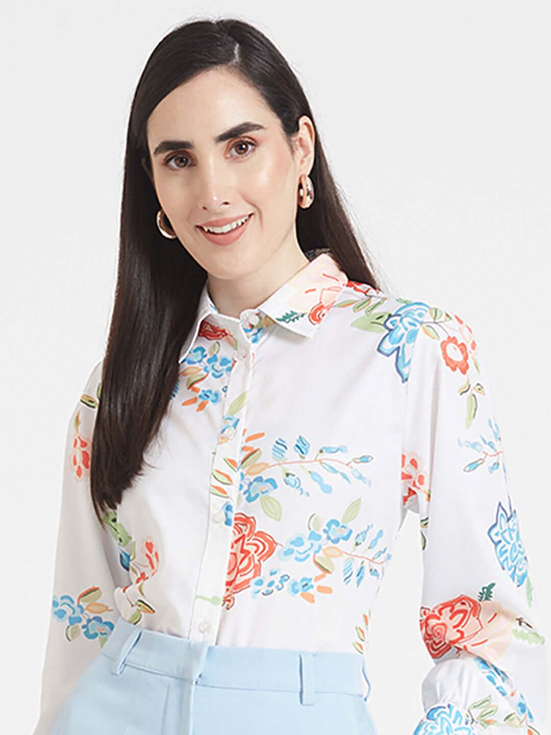 Premium Micro Digital Print Puff Sleeve Shirt-L
