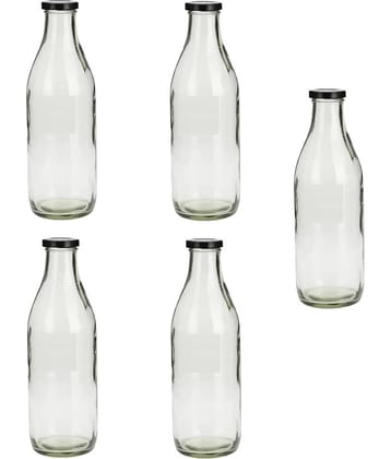 Somil - Stylish Kitchen Storage & Serving Glass Bottle Transparent Water Bottle 1000 mL ( Set of 5 )