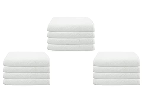 Gethitched Creations 100% Cotton 12 Pieces Solid White Hand & Face Towels or Napkins 375 GSM, 25 cm x 25 cm