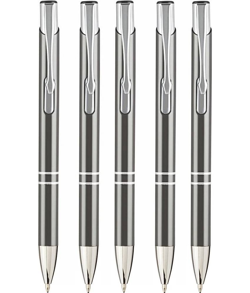 K K CROSI Metal Pen Pack of 5pcs Grey Colour Ball Pen  (Pack of 5, Blue Ink)