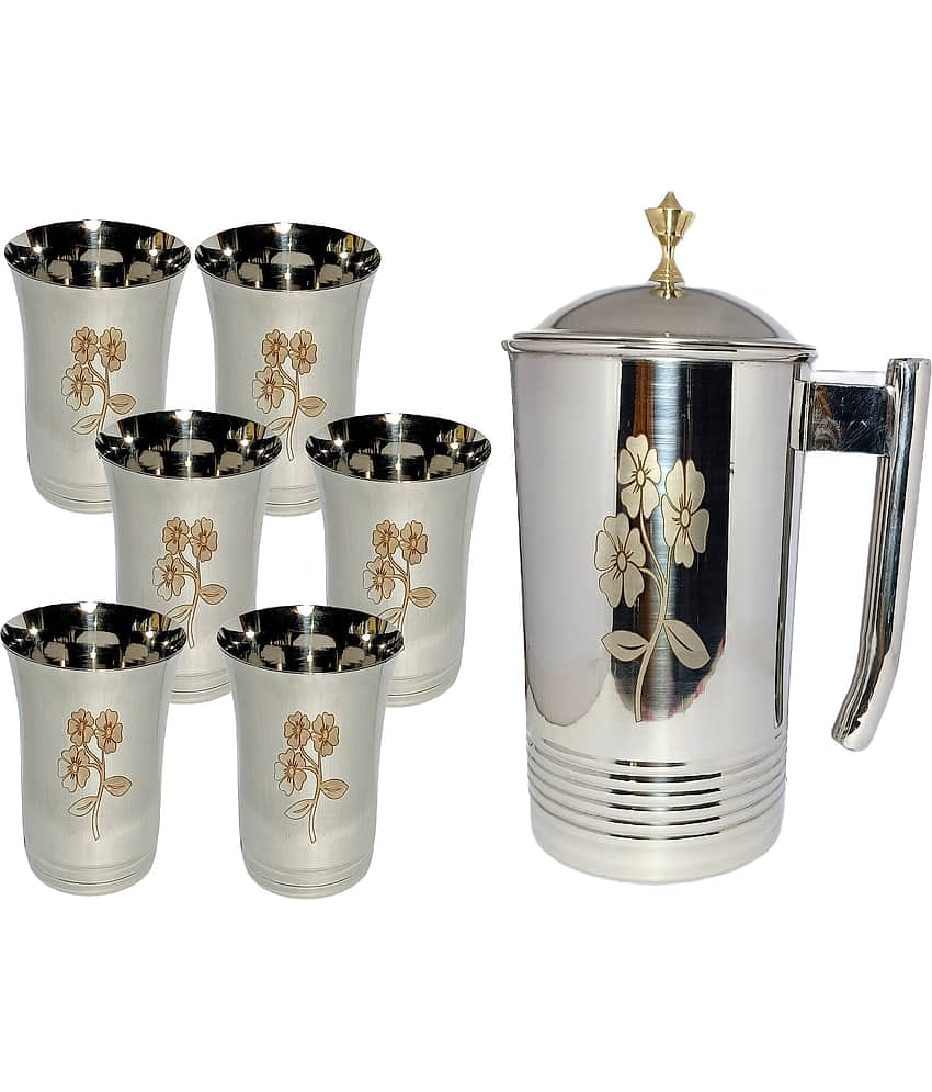 A & H ENTERPRISES Water Jug with Lid Stainless Steel Jug and Glass Combo 2000 mL