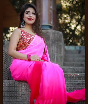 Kashvi Sarees Georgette Solid Ilkal Saree With Unstitched Blouse Piece ( PINK )