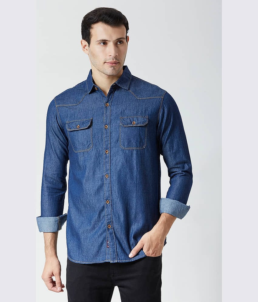 HJ HASASI Denim Regular Fit Solids Full Sleeves Men's Casual Shirt - Blue ( Pack of 1 )