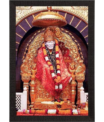 eCraftIndia Orange & Gold-Toned Shirdi Sai Baba Satin Matte Texture UV Wall Painting