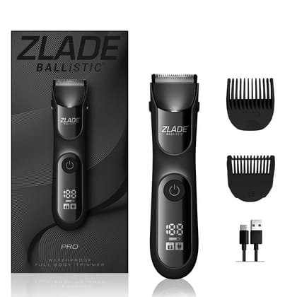 Zlade Ballistic Pro Full Body Trimmer for Men, Beard, Balls, Pubic Hair, Private Parts & Manscaping Groomer | IPX7 Waterproof, No Nicks or Cuts | 7000 RPM Motor | 90 Min Runtime | USB-C Fast Charging Zlade Ballistic Pro Full Body Trimmer for Men, Beard, 