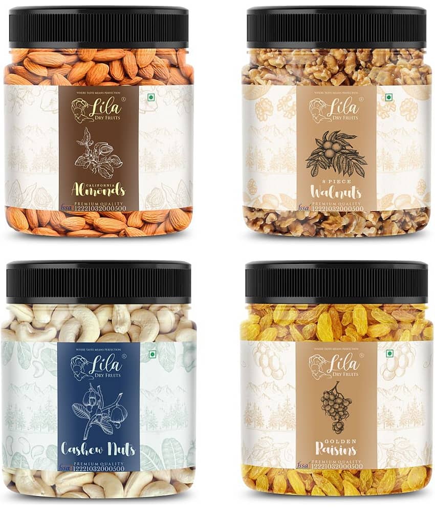 LILA DRY FRUITS Mixed Dried Fruits Combo Pack 100 grams x 4 Almond Walnut Green Raisin Cashew Premium Healthy Snack for Perfect for Giftings