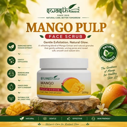 Swasth Arogya Mango Face Scrub || Sun Damage || Clog Pores || Acne || Collagen || Pack Of 1 Jar Mango Face Scrub (200gm.)