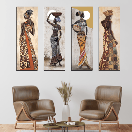 Set of 4 Tribal Women Wood Print Wall Art-5 X 15 Inches Each