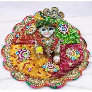 Vibrant Laddu Gopal Dress with Matching Pagdi | Bandhani Print Kanha Ji Poshak