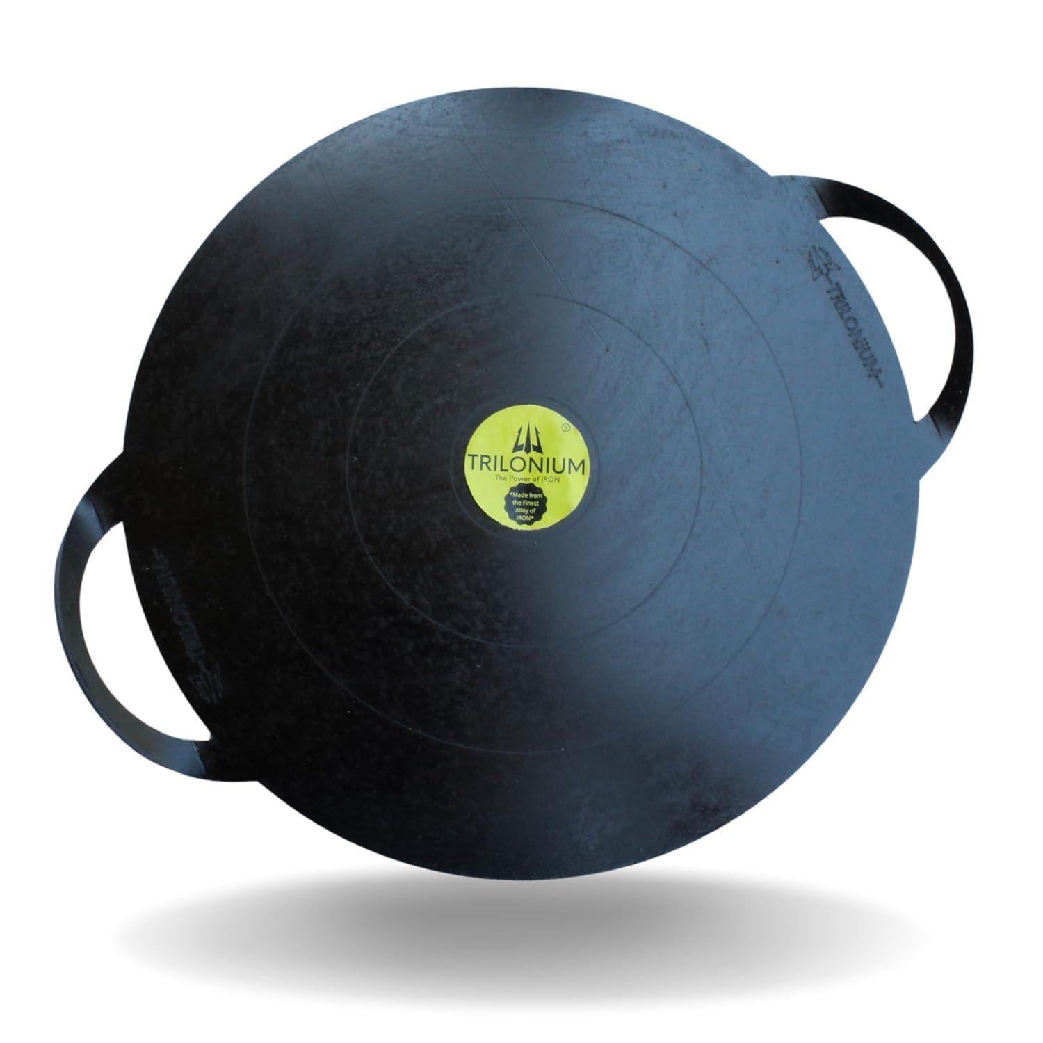 Trilonium Triple Seasoned Iron Boulder Flat Griddle Tawa, round 15 inches