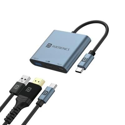 Portronics C-Konnect Plus Type-C to HDMI Adapter (3-in-1), Multiport USB-C Hub with 4K / 30Hz HDMI, USB 3.0 @ 5Gbps, 100 W PD Charging for Laptop, MacBook, PC (Grey) Portronics C-Konnect Plus Type-C to HDMI Adapter (3-in-1), Multiport USB-C Hub with 4K / 30Hz HDMI, USB 3.0 @ 5Gbps, 100 W PD Charging for Laptop, MacBook, PC (Grey)