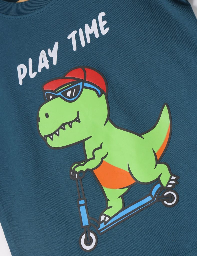 Trendy Kids Boys T shirt Cotton Blue Coral Skating Dino 2025 at ShopCircuit | ONDC