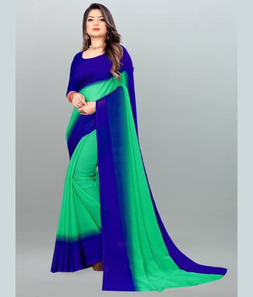 ANAND SAREES Georgette Colorblock Saree With Unstitched Blouse Piece ( Light Blue )