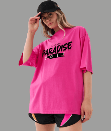 Leotude Women Cotton Blend Printed Oversized Fit Round Neck T-Shirt ( Pink )