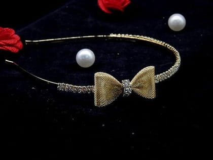 Gold-Toned White Rhinestone Bow Hairband