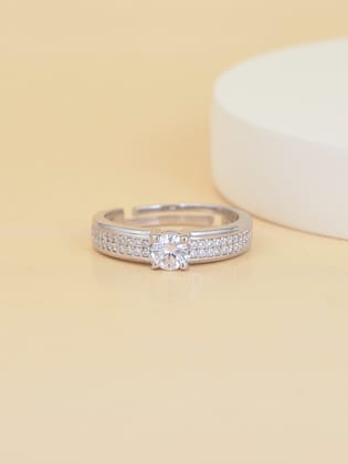 1 Carat Love Engagement Adjustable Silver Solitaire Ring For Women-Adjustable