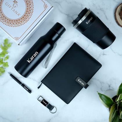 Giftana 5-in-1 Personalized Gifts Hamper : Tumbler, Diary, Bottle, Pen & Keychain