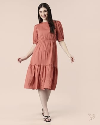 Solid Wrinkle Dress - Spanish Rose-XS / Spanish Rose