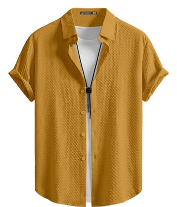 color bucket Cotton Blend Regular Fit Popcorn Textured Half Sleeves Men's Casual Shirt - Yellow ( Pack of 1 )