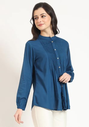 Aqua Blue Solid Pintex Top-XL