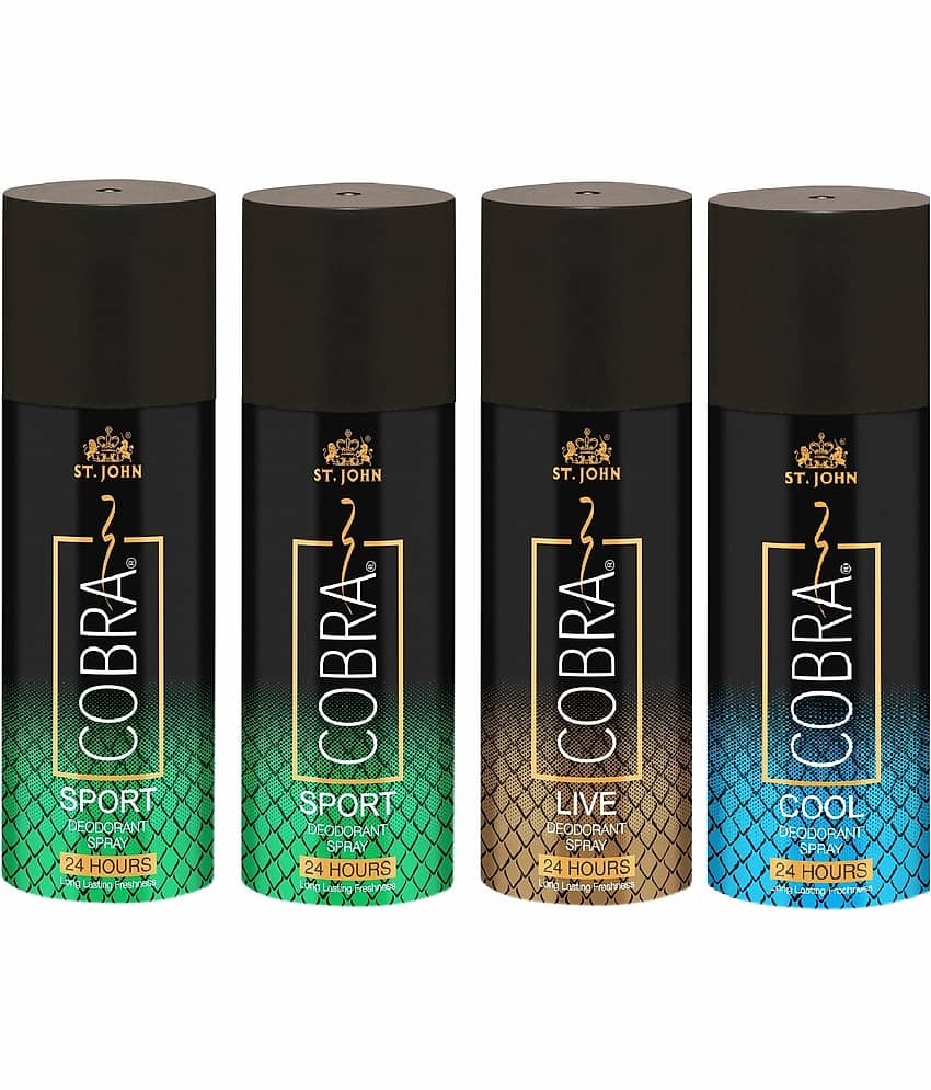 ST.JOHN Cobra Sport 150ml*2 & Live, Cool 150ml Each Deodorant Spray for Men (600ml) Pack of 4