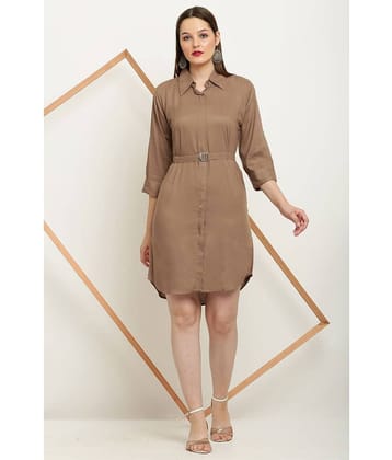 FASHJONS 360 Women Rayon Solid Shirt Dress ( Brown )