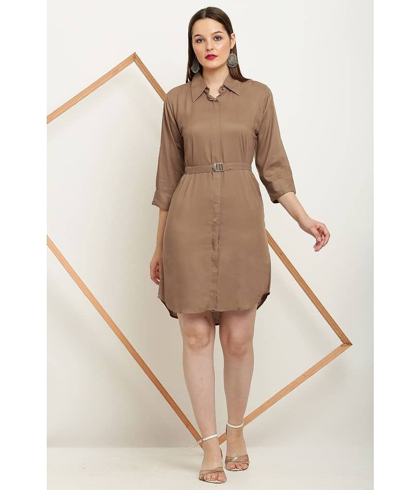 FASHJONS 360 Women Rayon Solid Shirt Dress ( Brown )