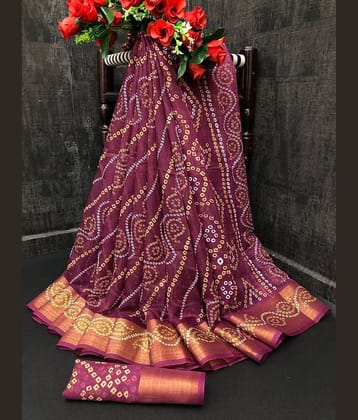 Samai Cotton Silk Printed Saree With Unstitched Blouse Piece ( Wine )