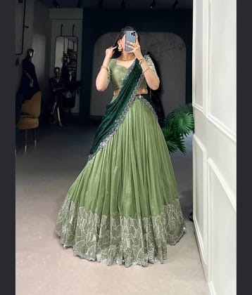 Aika Women Chiffon Flared Semi Stitched Lehenga Choli ( Green )