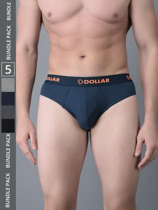 Men's Assorted Pack of 5 Cotton Superior Snug Fit Solid Brief