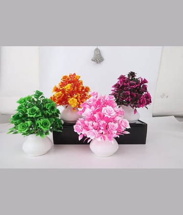 KanRaj - Multicolor Rose Artificial Flower ( Pack of 4 )