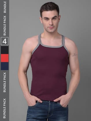 Men's Assorted Pack of 4 Solid Combed Cotton Racerback Styled Gym Vest