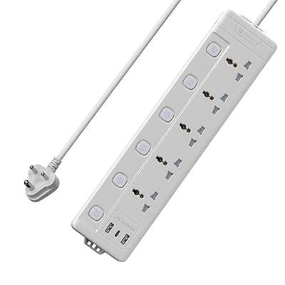 Portronics Power Plate 20 Extension Board with 5 Universal Power Sockets, 3 Meter Long Cord, 2500W Power Extender, 6 Individual Power Switches