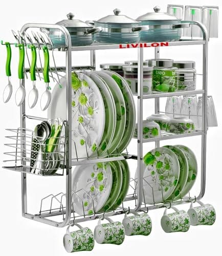 L LIVILON Wall Mount Kitchen Utensils 4 Shelf Dish Rack