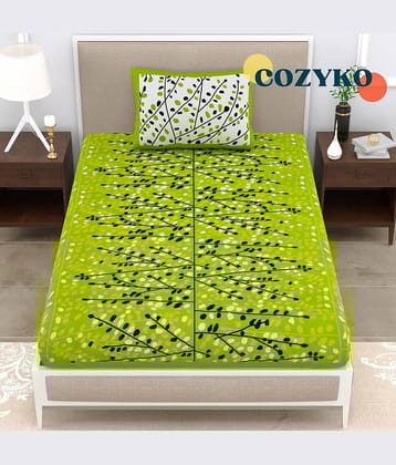 COZKO Cotton 1 Single Bedsheet with 1 Pillow Cover ( Green )