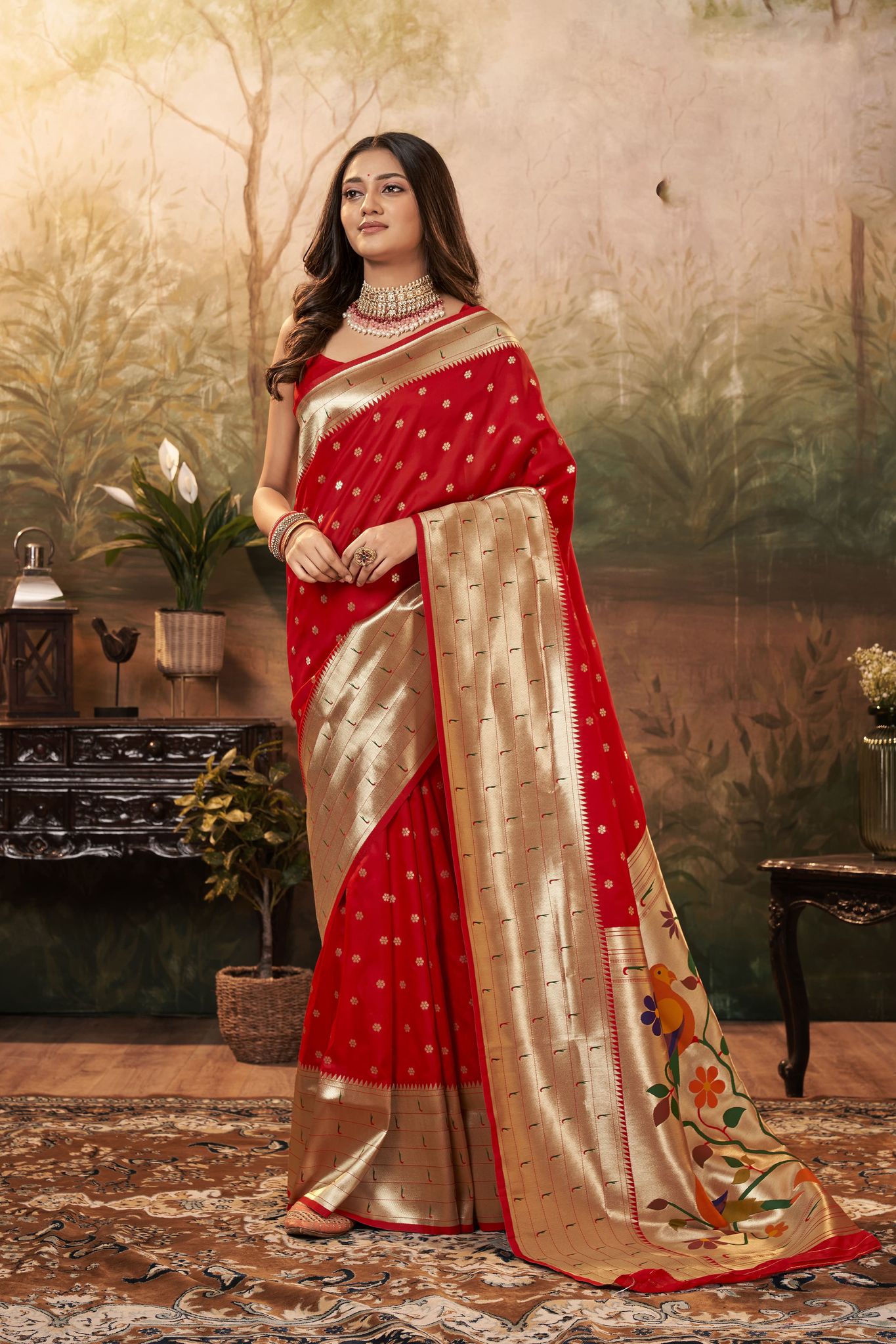 Red Pure Paithani Silk Floral Saree