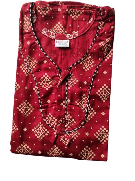 Women's Long Sleeve Cotton Nightgown, Red and Gold Floral Print - Nightwear & Loungewear | Buy online on ZillyBuy