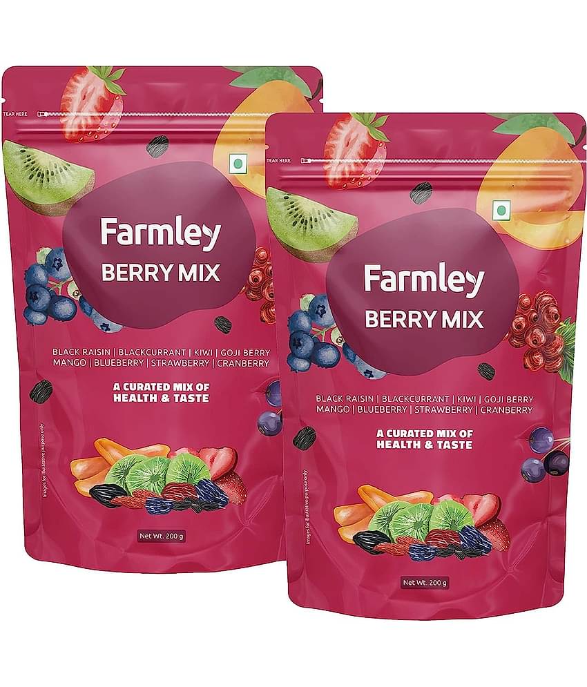 Farmley 8-In-1 Premium Dried Berries Mixed & Healthly Snacks Contains Cranberry,Black Raisins,Strawberry,Black Currant & More Pack Of 2 , Each 200 Gm