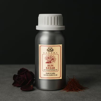 Essent Ruh Kesar (Saffron) Unisex Roll-On Attar  3.38 fl. oz. (100 ml) | Long-Lasting Natural Fragrance | Alcohol-Free Perfume Oil