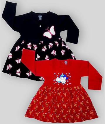 INFANT Pack of 2 Baby Girls 100% Cotton Frocks ( Blue & Red )