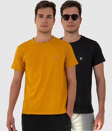 Lux Cozi Cotton Regular Fit Solid Half Sleeves Men's T-Shirt - Black ( Pack of 2 )