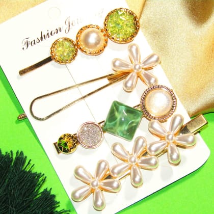 Set Of 4 | Canary Gold Hair Clip Set-Green