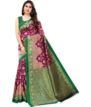 Saadhvi Art Silk Printed Saree With Unstitched Blouse Piece ( Purple )