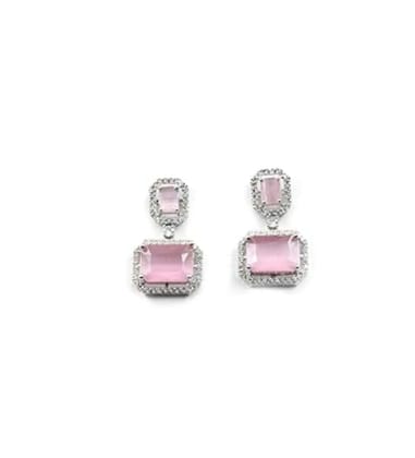 Generic Women's Brass Silver Plated Drop Earrings (Pink)-PID66240
